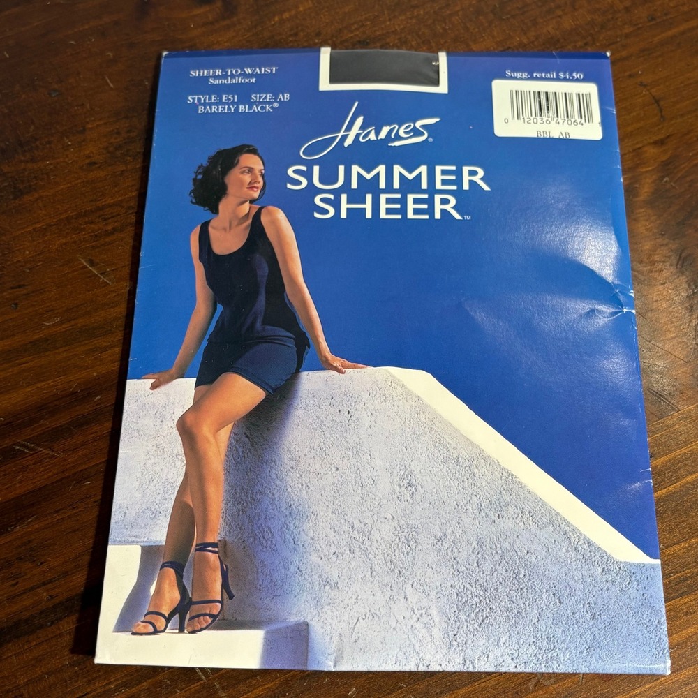 Hanes Pantyhose Women AB Barely Black Summer Sheer Sheer-to-Waist Sandalfoot E51